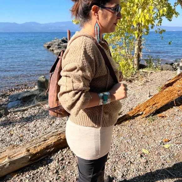 SALE BOHO CHIC Genuine brown buffalo leather bag backpack flap tassel New - Picture 5 of 12